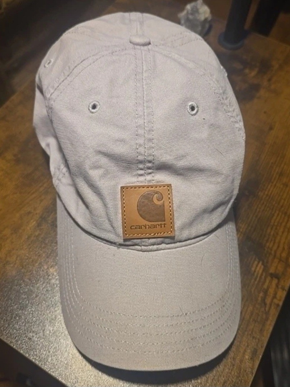 Carhartt Light Gray Canvas Baseball Cap with Leather Patch